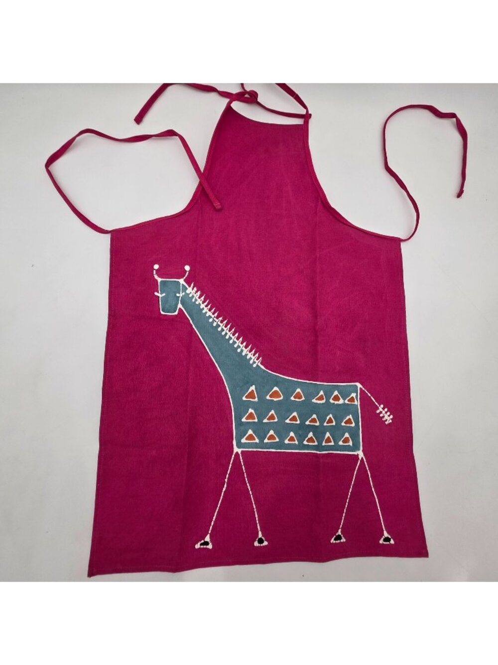 African Child Apron Tribal Textiles Pink With Giraffe Zambia Kitchen Wear